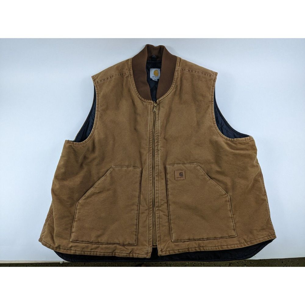 VTG Carhartt Men's Beige Tan Canvas Duck Full Zip Vest Sz 3XL‎ 14806